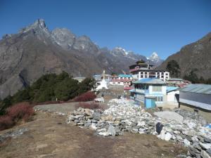 Another view of Tyengboche Monastery and Khumbi La peak