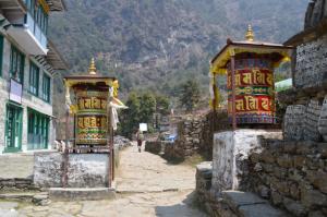 New prayer wheels . . . the Everest Region is heavily embellished with Buddhist iconography and Himalayan art                      
