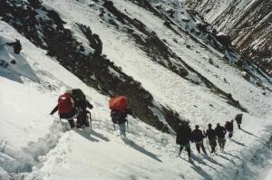 The approach to Thorung Phedi looks a bit slippery on this day . . . reasonable enough for February in the High Himalaya